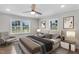 Cozy bedroom with a ceiling fan, natural light, and stylish decor at 1012 Rainey St, Burlington, NC 27217