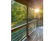 View from back porch overlooking the yard and mature trees with a sunlit glow at 1345 Ellis Rd, Durham, NC 27703