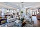 Bright living room with coffered ceilings, stylish sofas, and open access to the kitchen at 249 Lindo Johnson Rd, Pittsboro, NC 27312