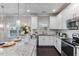 Well-lit kitchen showcasing granite countertops, white cabinets, and stainless steel appliances at 2902 Framer Ln, Durham, NC 27704