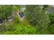 Aerial view shows the backyard with mature trees surrounding the property at 306 Coleman St, Oxford, NC 27565