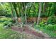 Back yard features a beautiful garden, mature landscaping, and a privacy fence at 309 Cross Hill Ln, Holly Springs, NC 27540