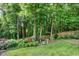 Back yard features a beautiful garden, a wooded view, and a privacy fence at 309 Cross Hill Ln, Holly Springs, NC 27540