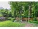 Back yard features a beautiful garden, a wooded view, and a privacy fence at 309 Cross Hill Ln, Holly Springs, NC 27540