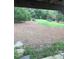 View of a well manicured backyard, as seen from under the overhang of a shed at 3123 Brassfield Rd, Creedmoor, NC 27522
