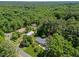 An aerial shot captures a cozy home nestled among vast greenery, exuding tranquility and seclusion at 4112 Huckleberry Dr, Raleigh, NC 27612
