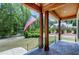 Spacious front porch with stamped concrete, a wooden ceiling and view of the landscaped yard and street at 512 Page St, Cary, NC 27511