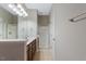Bathroom with double vanity, glass shower, and tile floor at 752 Wickham Ridge Rd, Apex, NC 27539