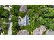 This aerial view shows the home surrounded by mature trees offering a private, secluded feel at 81502 Alexander, Chapel Hill, NC 27517