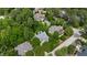 Aerial view showcases the property nestled among lush greenery in a peaceful neighborhood at 81502 Alexander, Chapel Hill, NC 27517
