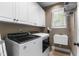Well-organized laundry room features ample storage cabinets and modern washer and dryer at 81502 Alexander, Chapel Hill, NC 27517