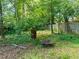 Wooded backyard featuring a fire pit and privacy fence at 1220 Sherbrooke Ct, Raleigh, NC 27612