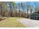 Large backyard with mature trees, a play structure, and two-car garage at 3418 Carriage Trl, Hillsborough, NC 27278