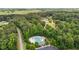 Scenic aerial view of the community pool surrounded by lush, green trees at 4562 Brighton Ridge Dr, Apex, NC 27539