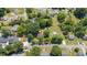 An aerial view displays a lovely home with an ample yard, complemented by neighboring homes and verdant foliage at 701 Veterans Dr, Elon, NC 27244