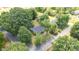 Aerial view of a home nestled among mature trees in a quiet, residential neighborhood at 701 Veterans Dr, Elon, NC 27244