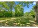 Spacious backyard with mature trees and sunny grassy area at 701 Veterans Dr, Elon, NC 27244