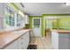 Bright kitchen with white cabinets, modern appliances, and a dining area at 701 Veterans Dr, Elon, NC 27244