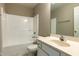A full bath with a single vanity and tub-shower combo offers essential functionality at 716 Lakeview Ave, Wake Forest, NC 27587
