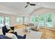 Bright living room featuring vaulted ceiling, natural light, and hardwood floors at 823 Churchill Dr, Chapel Hill, NC 27517