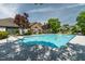 Community pool surrounded by lounge chairs, green trees, and fenced perimeter at 924 Carolina Bell Rd, Apex, NC 27502