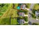 Aerial view showing backyard with pool and trampoline at 1301 Torrey Pines Ct, Mebane, NC 27302