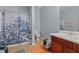 Full bathroom with a nautical-themed shower curtain and a white vanity at 1301 Torrey Pines Ct, Mebane, NC 27302