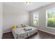 Bright bedroom featuring modern flooring, a comfortable bed, and two windows providing natural light at 164 Wilson Farm Ln, Clayton, NC 27527