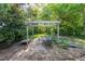 Tranquil backyard with patio, pergola, green lawn, mature trees, and firepit at 206 N State St, Raleigh, NC 27601
