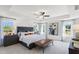 Bright main bedroom with tray ceilings, large windows, and a cozy king-sized bed with designer bedding at 327 Augusta Pond Way # 172, Raleigh, NC 27603