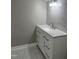 Well-lit bathroom vanity with white cabinets, quartz countertop, and modern fixtures at 409 S Flanner St St, Burlington, NC 27215