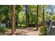 Private backyard with mature trees and access to a deck at 535 W Holding Ave, Wake Forest, NC 27587