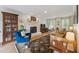 Inviting living room with a brick fireplace, hardwood floors, lots of seating, and a beautiful rug at 7804 Tylerton Dr, Raleigh, NC 27613