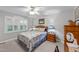 Bedroom features carpet, ceiling fan, large windows and a pair of bedside tables at 8513 Applecross Cir, Apex, NC 27539