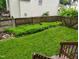 Lush green ground cover grows in front of a fence line, creating a natural privacy screen at 9009 Miranda Dr, Raleigh, NC 27617