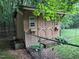 An outdoor wood shed features a fence, landscaping, and ample space for storing equipment and tools at 1312 High Ridge Dr, Mebane, NC 27302