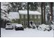 Traditional two-story home featuring a classic facade and a snow-covered front yard with mature trees at 14 Striding Ridge Ct, Durham, NC 27713