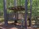 Exterior view of a wooden treehouse nestled in the trees at 14 Striding Ridge Ct, Durham, NC 27713