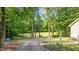 Tranquil view of a pond surrounded by mature trees, offering a private and peaceful retreat at 148 Shadowbrook Dr, Henderson, NC 27537