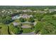 Aerial image displays the community clubhouse with a sparkling pool, set amid lush greenery and beautifully landscaped grounds at 2096 Dowell Ct, Burlington, NC 27215