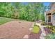 Expansive backyard with well-manicured lawn, stone-lined flowerbeds, and wooded area at 216 Colonial Ridge Dr, Pittsboro, NC 27312