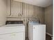 Laundry room including a washer and dryer set against a grey concrete wall at 2315 Oxford Rd, Henderson, NC 27536