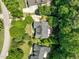 An aerial view showcases a home surrounded by lush greenery, mature trees, and a well-manicured lawn at 2709 Penfold Ln, Wake Forest, NC 27587