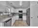 Modern kitchen with stainless steel appliances, granite counters, tiled backsplash, and white cabinets at 522 Crossview Ln, Durham, NC 27703