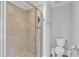 Modern bathroom featuring a glass enclosed shower with tiled walls at 5412 Robbins Dr, Raleigh, NC 27610