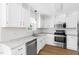 Updated kitchen featuring granite countertops, stainless steel appliances, white cabinets, and tiled backsplash at 59 Troy Dr, Fuquay Varina, NC 27526