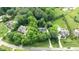Expansive aerial view of a beautiful neighborhood, highlighting lush greenery and generous lot sizes with mature trees at 5916 Two Pines Trl, Wake Forest, NC 27587