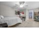 Relaxing bedroom with a comfortable bed, a desk, and an attached bathroom, offering convenience and privacy at 5916 Two Pines Trl, Wake Forest, NC 27587