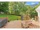 Charming back deck area featuring chairs, a grill, and a view of the fenced-in backyard at 669 Tyler Run Dr, Wake Forest, NC 27587
