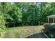 Spacious backyard with a well-maintained lawn, mature trees, and beautiful landscaping features at 713 Liberty Cliff Dr, Cary, NC 27519
